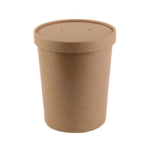 SafePro Eco SB54 32 Oz. Double Wall Kraft Paper Soup Cup with Vented Paper Lid Combo, 250/CS
