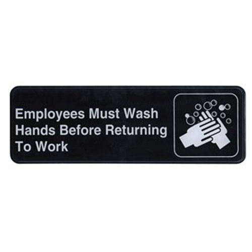 Winco SGN-322, 9x3-inch 'Employees Must Wash Hands' Black Information Sign