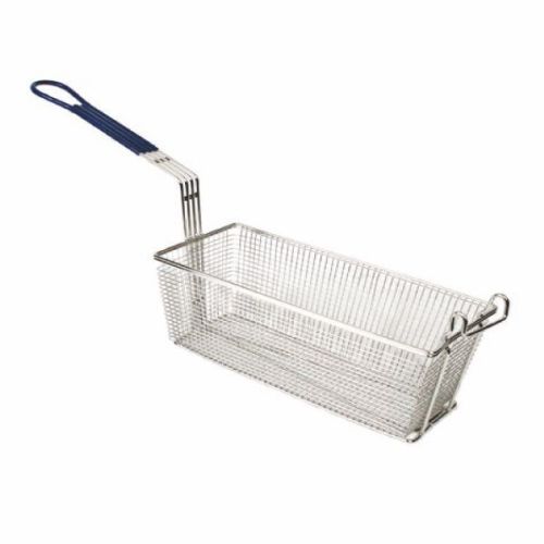 Thunder Group SLFB005, 13 3/8 x 5 3/4 x 5 3/4-Inch Rectangular Large Nickel-Plated Fry Basket With Blue Handle