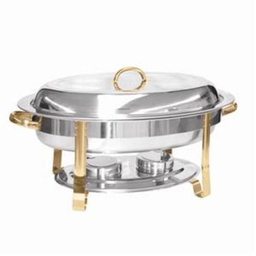 Thunder Group SLRCF0836GH, 6-Quart Stainless Steel Oval Gold Accented Chafer