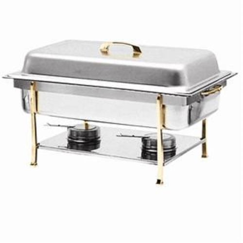 Thunder Group SLRCF0840, 8-Quart Stainless Steel Rectangular Deluxe Full Size Chafer with Lift-off Lid, Golden Handles and Legs