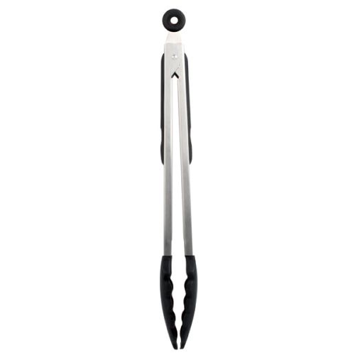 Thunder Group SLTHUT612, 12-Inch 1-Piece Stainless Steel Scalloped Utility Tong, Silicone Tips and Grip, Locking Ring