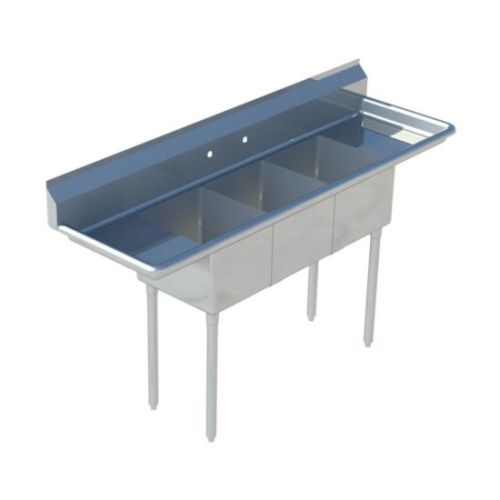 Sapphire SMS-3-2424D, 24x24-Inch 3-Compartment Stainless Steel Sink with Right and Left Drainboard