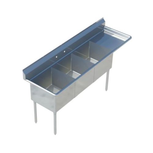 Sapphire SMS-3-1818R, 18x18-Inch 3-Compartment Stainless Steel Sink with Right Drainboard