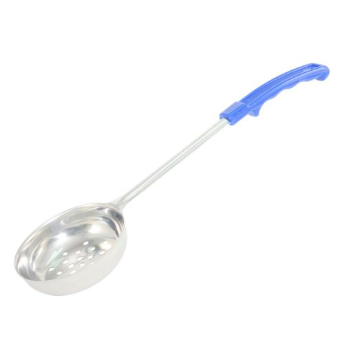 C.A.C. SPCP-8BL, 8 Oz Stainless Steel Perforated Portion Spoon with Blue Handle