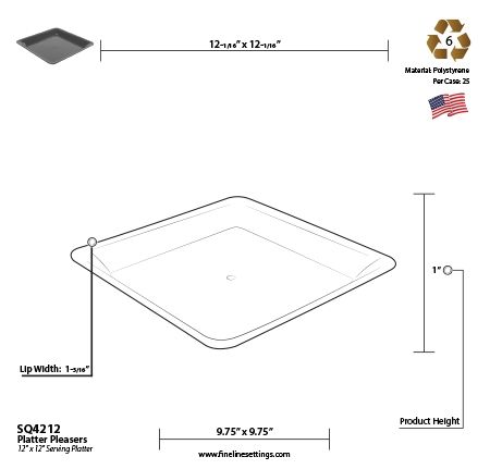 Fineline Settings SQ4212.BK, 12x12-Inch Platter Pleasers Black Plastic Square Trays, 25/CS
