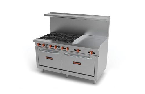 Sierra SR-6B-24G-60, 60-inch Gas Range with 6 Burners, 1 24-inch Griddle, and 2 Ovens, 283,000 BTU (Discontinued)