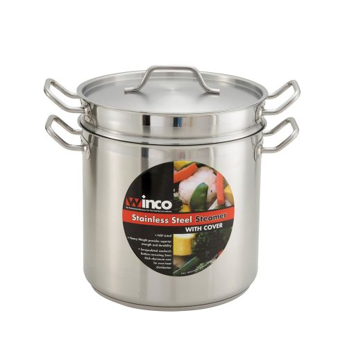 Winco SSDB-8S, 8-Quart Stainless Steel Steamer and Pasta Cooker with Cover, 6.7 and 7.5-Inch High, 9.5-Inch Diameter NSF