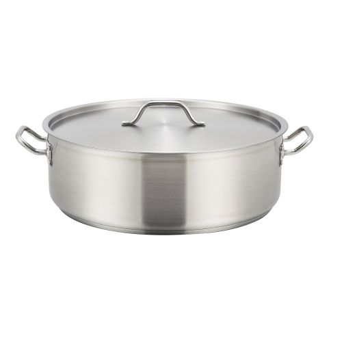 Winco SSLB-30, 30-Quart 5.9-Inch High 19.7-Inch Diameter Stainless Steel  Brazier Pan with Lid, NSF | McDonald Paper Supplies