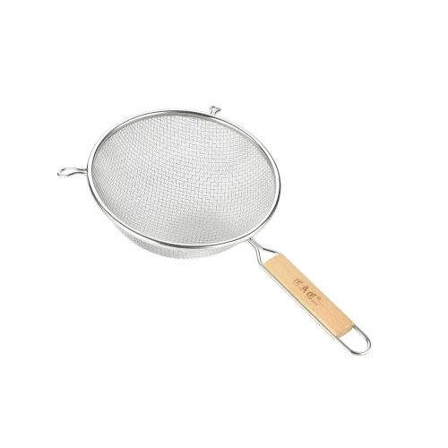 C.A.C. SSTR-06D, 6.25-inch Stainless Steel Double Mesh Strainer with Wood Handle