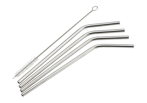 Winco SSTW-8C 18/8 Stainless Steel Curved Drinking Straws, 5-Piece Set
