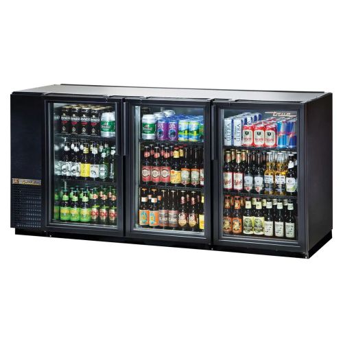 True TBB-24GAL-72G-HC-LD, Black 3 Glass Door Refrigerated Back Bar Storage Cabinet, 115 Volts