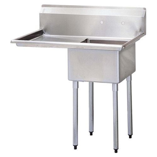 Turbo Air TSA-1-L1, 18 x 18 x 11-inch One Compartment Sink with Drain Board, Stainless Steel