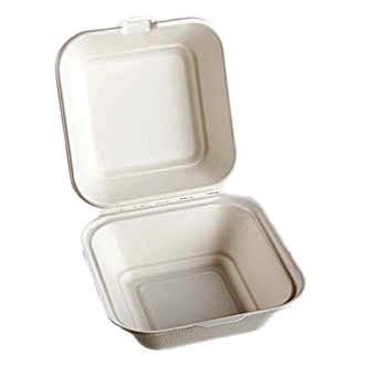 Green Wave TW-BOO-004 6x6x3-Inch Evolution White Bio Bagasse Burger Container with a Hinged Lid, 400/CS