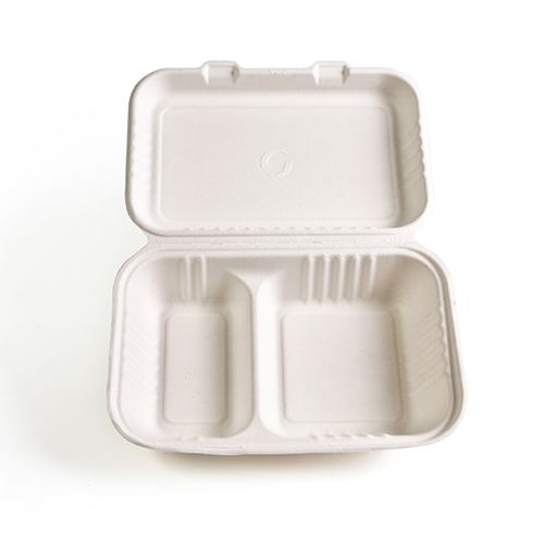 Green Wave PF-EV-B096, 9x6x3-Inch Evolution Bio Bagasse 2-Compartment Container with a Hinged Lid, 300/CS