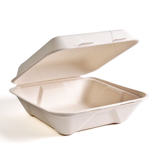 Green Wave TW-BOO-010 8x8x3-Inch Evolution White Bio Bagasse Container with a Hinged Lid, 300/CS