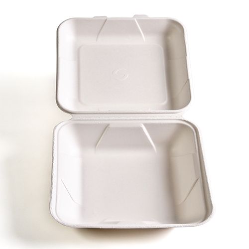 Green Wave PF-EV-B099, 9x9x3-Inch Evolution Bio Bagasse Container with a Hinged Lid, 300/CS