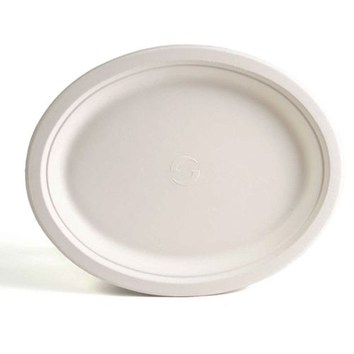 Green Wave TW-POO-012 10x12.5-Inch Evolution White Bio Bagasse Oval Plate, 500/CS