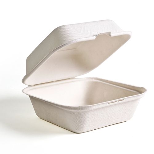 Green Wave PF-EV-B066, 6x6x3-Inch Evolution Bio Bagasse Container with a Hinged Lid, 400/CS