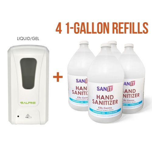 Set: One Automatic Liquid/Gel Sanitizer Dispenser and Four 1-Gallon Gel Hand Sanitizers 70% Isopropyl Alcohol
