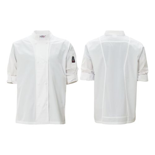 Winco UNF-12WS, White Ventilated Chef Jacket with Roll-Tab Sleeves and Tapered Fit, Small