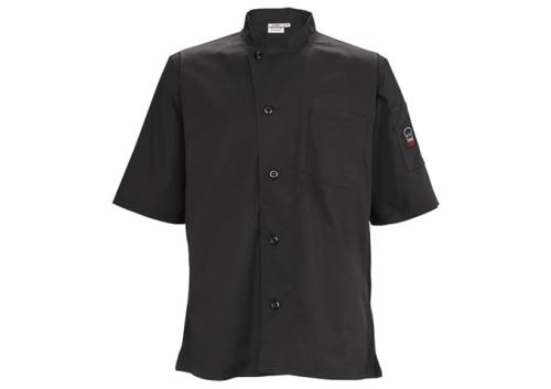 Winco UNF-9KM Black Ventilated Tapered Fit Chef Shirt, M, EA