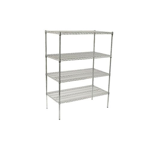 4 Tier Wire Shelving Set Chrome Plated, Close Mesh Wire Shelving 16 Inch