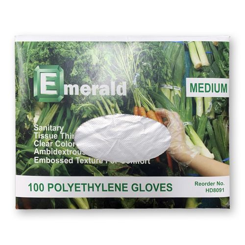Emerald Medium Disposable Polyethylene Gloves, Bagged, 100/PK