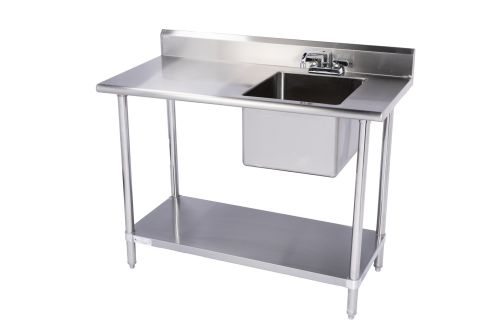 KCS WS-2448WS-R, 24x48-inch Stainless Steel Work Table with Built-In Right Sink