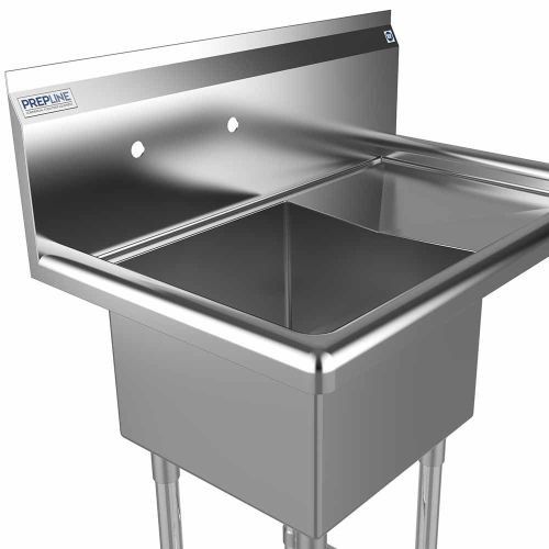Prepline XS1C-1416-R, 28.5-inch 1-Compartment Commercial Sink with Right Drainboard, 14x16-inch Bowls