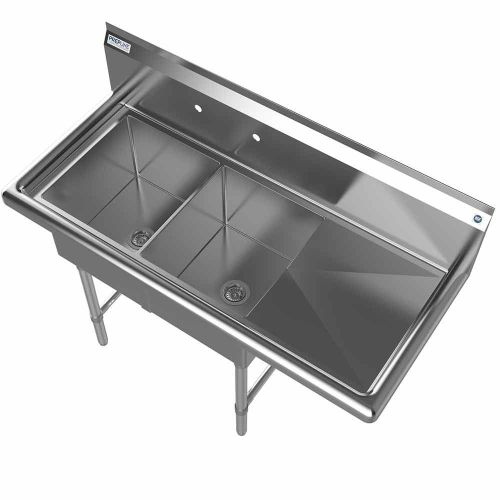 Prepline XS2C-1416-R, 42.5-inch 2-Compartment Commercial Sink with Right Drainboard, 14x16-inch Bowls