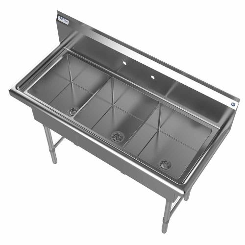 Prepline XS3C-1416, 47-inch 3-Compartment Commercial Sink, 14x16-inch Bowls