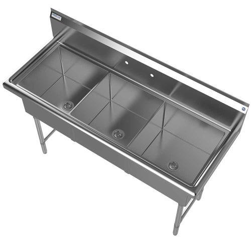 Prepline XS3C-1818, 60-inch 3-Compartment Commercial Sink, 18x18-inch Bowls
