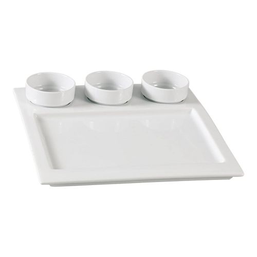 Yanco ML-810 3 Oz Each 10-Inch Mainland Porcelain Square White Compartment With Three 2.75-Inch Round White Dish, DZ