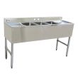 Omcan 25274, 10x14x10-inch 3-Compartment Stainless Steel Underbar Sink with Left and Right Drain Boards