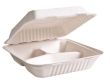 Green Wave TW-BOO-008 8x8x3-Inch Evolution White Bio Bagasse 3-Compartment Container with a Hinged Lid, 300/CS