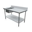 Omcan 43239, 30x72-inch All Stainless Steel Work Table with Left Sink and 6-inch Backsplash