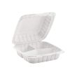 SafePro Eco BG93 9x9-inch White Square Microwavable PP 3-Compartment Container w/Hinged Lid, 150/CS
