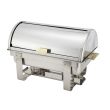Winco C-5080, 8-Quart Dallas Gold-Accented Stainless Steel Chafer with Roll Top