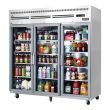Everest Refrigeration ESGR3A, 74.75-Inch 71 cu. ft. Top Mounted 3 Section Glass Door Reach-In Refrigerator