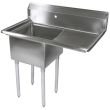 L&J LJ1821-1R 18x21-inch Stainless Steel 1-Compartment Sink with Right Drainboard