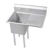 L&J LJ2020-1R 20x20-inch Stainless Steel 1-Compartment Sink with Right Drainboard