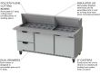 Beverage Air SPED72HC-30M-2, 72-Inch 2 Door 2 Drawer Counter Height Mega Top Refrigerated Sandwich / Salad Prep Table