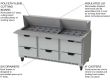 Beverage Air SPED72HC-30M-6, 72-Inch 6 Drawer Counter Height Mega Top Refrigerated Sandwich / Salad Prep Table