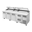 True TPP-AT-119D-2-HC, 119.25-Inch 3 Door 2 Drawer Counter Height Refrigerated Pizza Prep Table