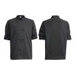 Winco UNF-12KM, Black Ventilated Chef Jacket with Roll-Tab Sleeves and Tapered Fit, Medium