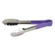 Winco UTPH-12P, 12-Inch Stainless Steel Utility Tong with Purple Handle, Allergen Free