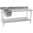 KCS WS-2460WS-L, 24x60-inch Stainless Steel Work Table with Built-In Left Sink
