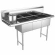 Prepline XS3C-1416-L, 56-inch 3-Compartment Commercial Sink with Left Drainboard, 14x16-inch Bowls