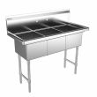 Prepline XS3C-1416, 47-inch 3-Compartment Commercial Sink, 14x16-inch Bowls